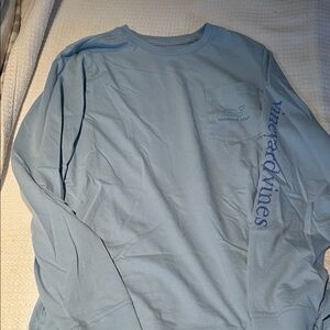 Vineyard Vines Pale Blue Long Sleeve Pocket Tee with Sleeve Logo